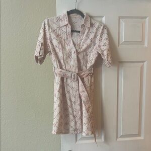 Pink Floral Short Sleeve Dress with Belt